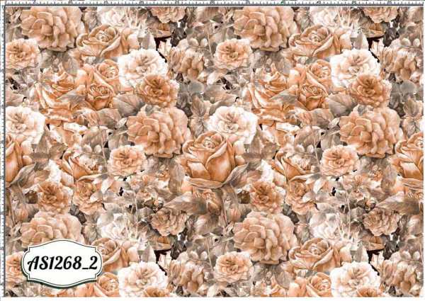 Druk na tkaninie- kwiaty róż w odcieniach pomarańczu i szarości