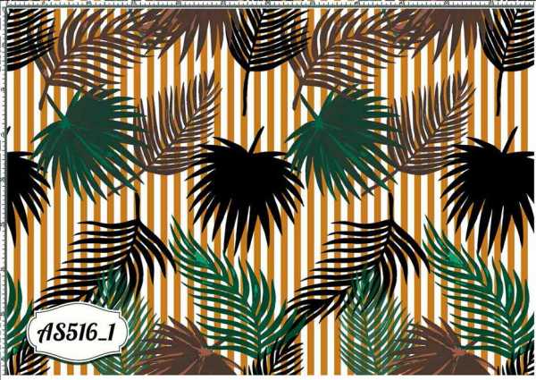 Druk na tkaninie- liście palmowe na tle pionowych pasów
