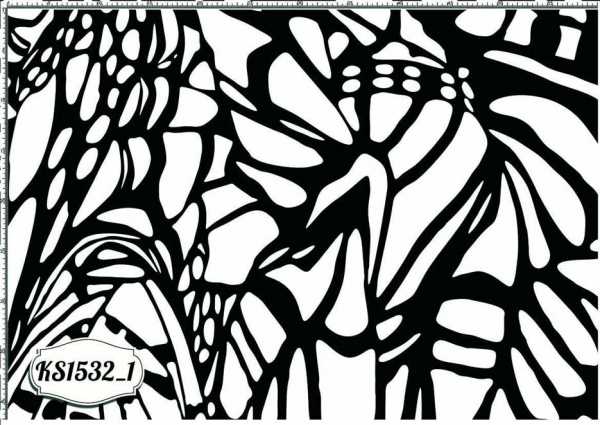 Druk na tkaninie- abstrakcja, czarno-białe skrzydła motyla
