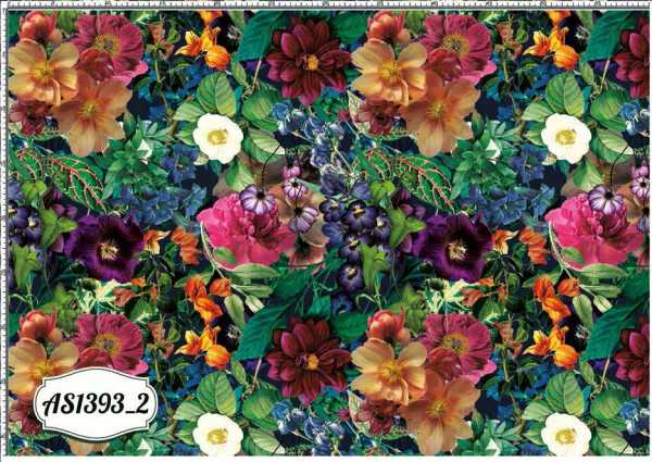 Druk na tkaninie- kolorowe, tropikalne kwiaty i liście