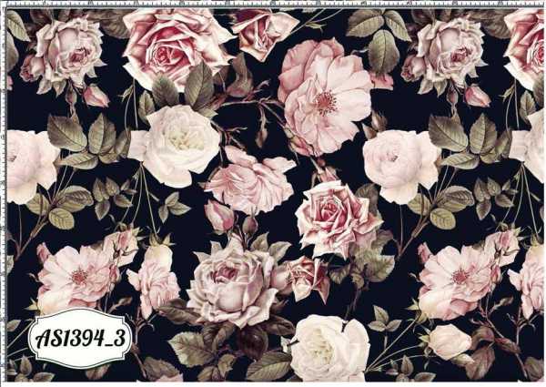 Druk na tkaninie- jasnoróżowe róże na czerni