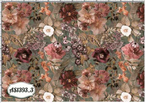 Druk na tkaninie- kolorowe, tropikalne kwiaty i liście w odcieniach różu i zieleni