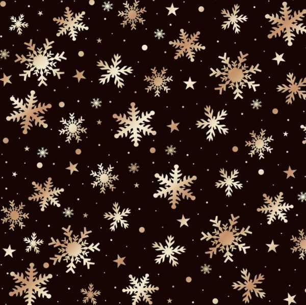 Druk na tkaninie- złote śnieżynki i gwiazdki na czerni