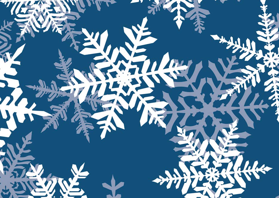 Zdjęcie prezentujące wzór do nadruku na tkaniny z białymi śnieżynkami na niebieskim tle, motyw na Boże Narodzenie