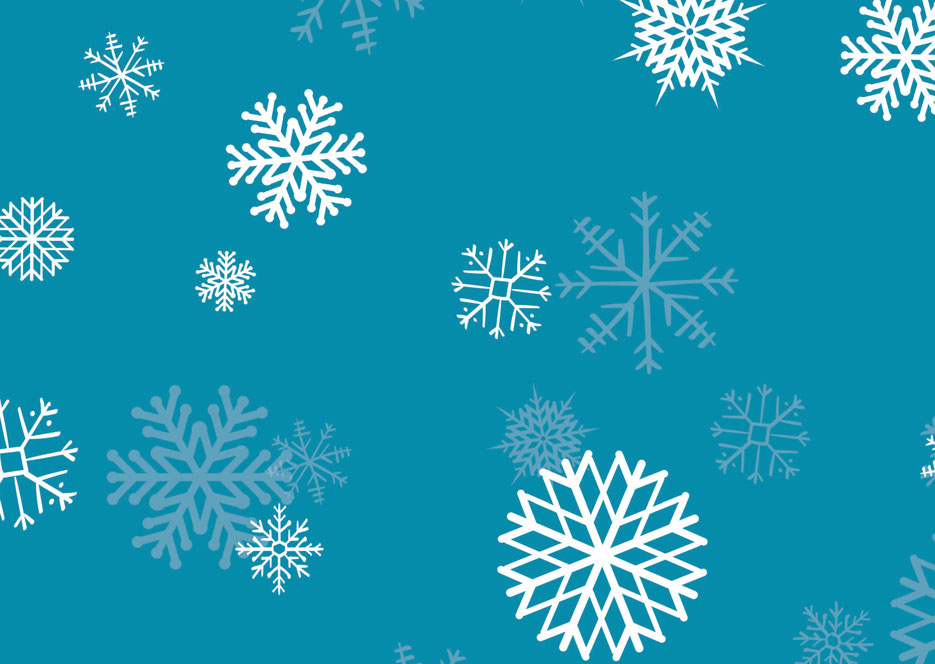 Zdjęcie prezentujące wzór do nadruku na tkaniny i dzianiny- białe śnieżynki na tle w kolorze turkusowym