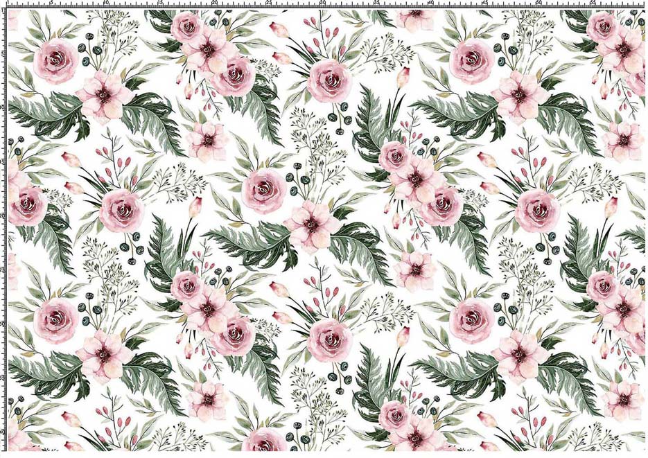 Zdjęcie przedstawiające wzór do druku na tkaniny i dzianiny z motywem bukiecików kwiatów na tle w kolorze białym