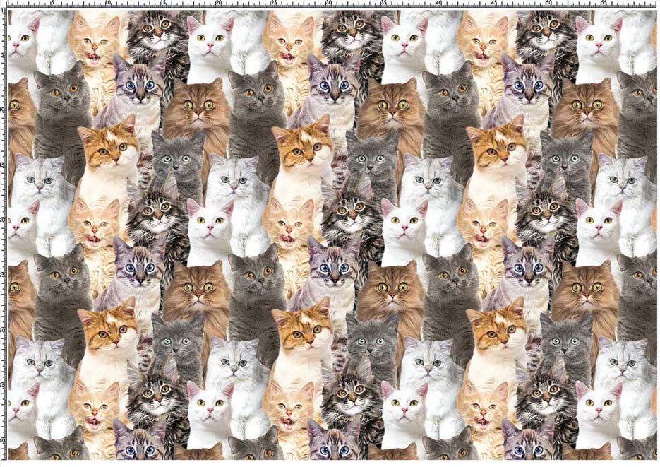 Zdjęcie prezentujące wzór do druku na tkaniny i dzianiny z kotami różnych ras w odcieniach brązu i szarości 