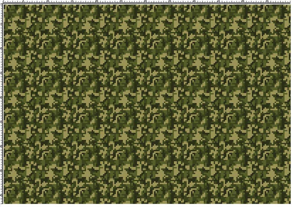 Zdjęcie prezentujące wzór do druku na tkaniny i dzianiny z kamuflażem moro piksel w odcieniach zieleni