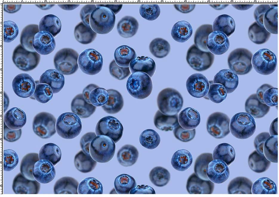 Zdjęcie przedstawiające wzór z borówkami, jagodami na tle w kolorze niebieskim