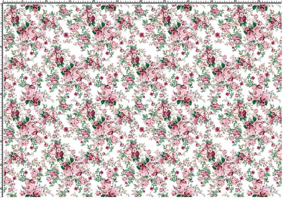 Zdjęcie prezentujące wzór do nadruku na tkaniny i dzianiny z kwiatami różowych i bordowych róż na tle w kolorze białym