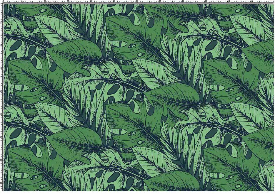 Zdjęcie prezentujące wzór do nadruku na tkaniny i dzianiny z liśćmi monstery i palm na zielonym tle