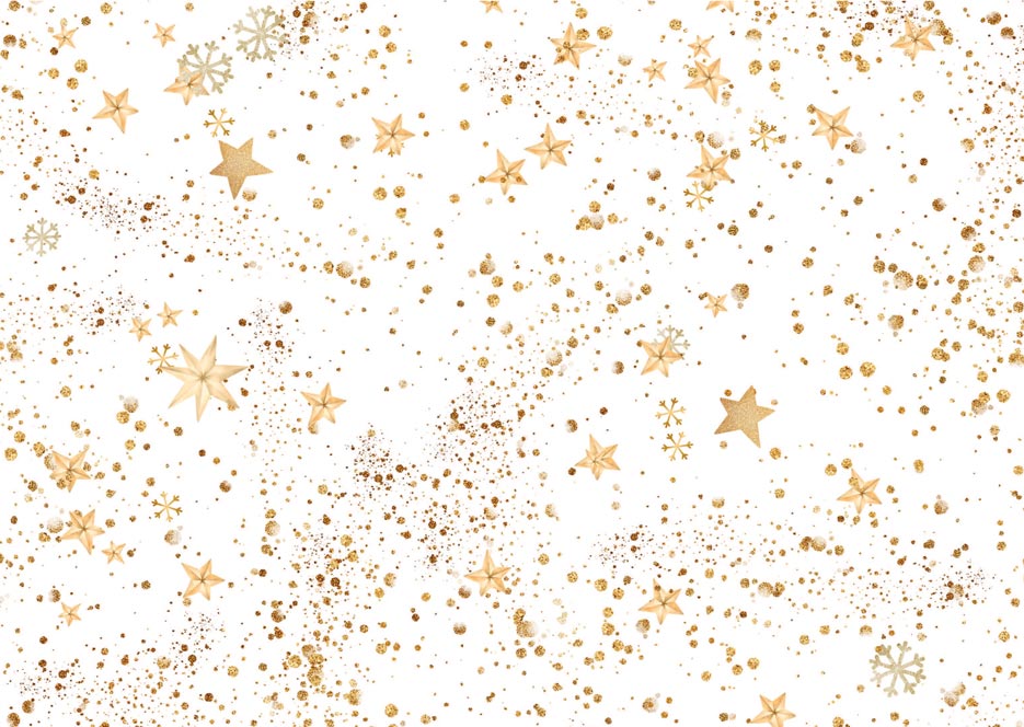 Wzór do druku na tkaninach z drobnymi złotymi gwiazdkami na białym tle
