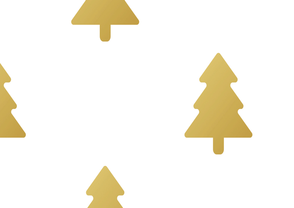 Zdjęcie prezentujące wzór do nadruku na tkaniny i dzianiny ze złotymi choinkami na tle w kolorze białym, motyw na Boże Narodzenie