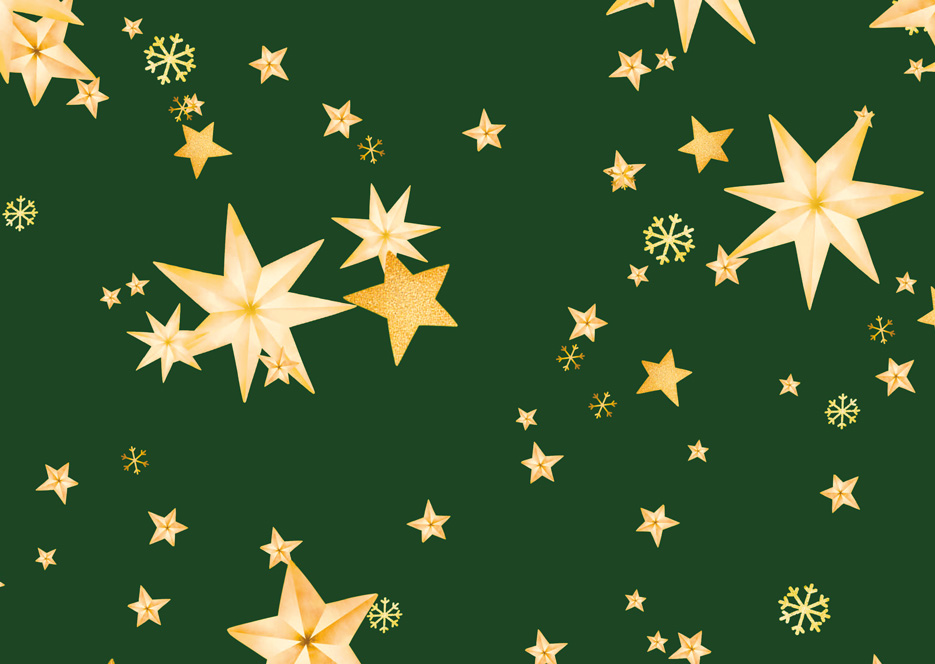 Wzór do druku na tkaninach i dzianinach ze złotymi gwiazdami na tle w kolorze zielonym