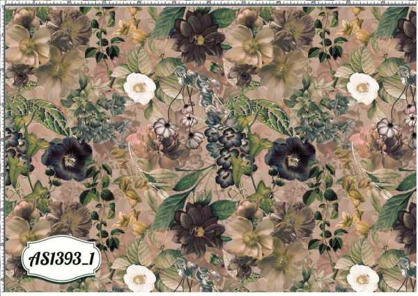 Druk na tkaninie- kolorowe kwiaty w odcieniach zieleni i różu