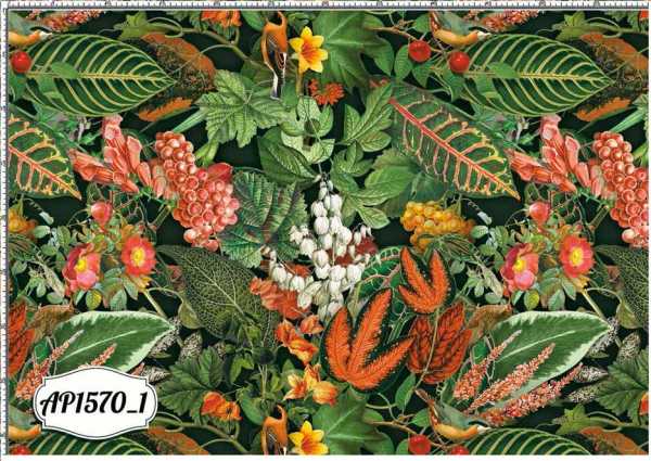 Druk na tkaninie- tropikalne liście w czerwieni i zieleni 