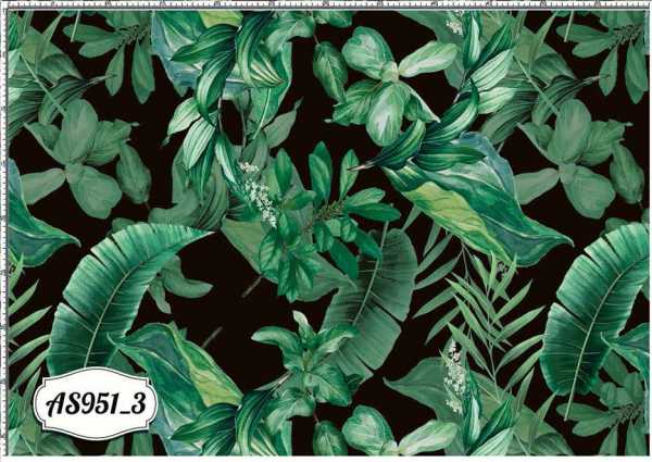 Druk na tkaninie- liście tropikalnych roślin na tle w kolorze czarnym