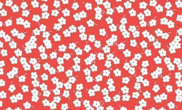 Druk na tkaninie- białe kwiatuszki na czerwieni