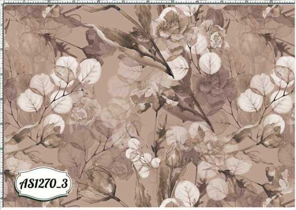 Druk na tkaninie- kwiaty i liście eukaliptusa w odcieniach brązu