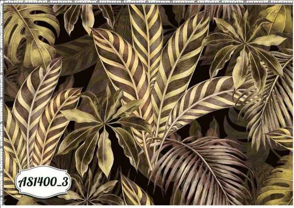 Druk na tkaninie- liście palmowe w odcieniach brązu i zielni 