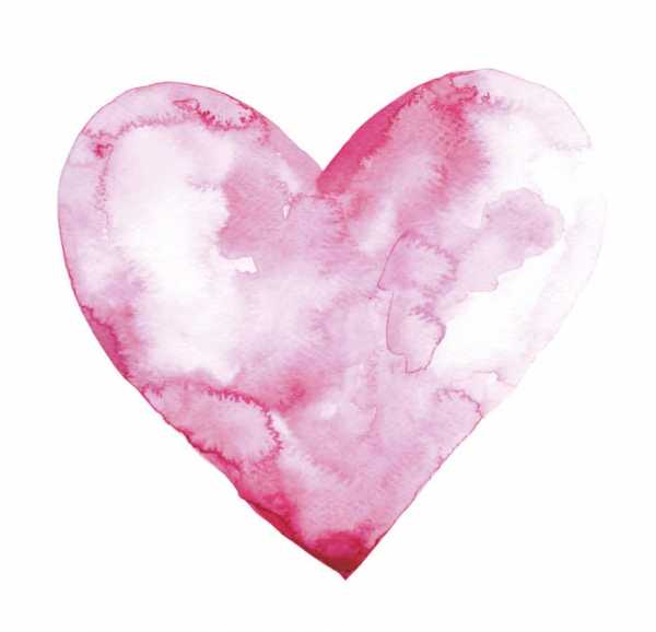 Druk na tkaninie- malowane różowe serce na bieli