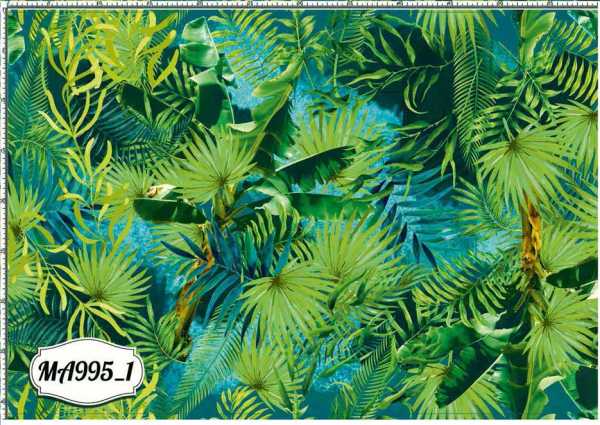 Druk na tkaninie- liście palmowe na tle w kolorze niebieskim