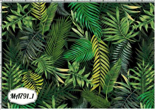 Druk na tkaninie- tropikalne liście palmowe w różnych odcieniach zieleni 