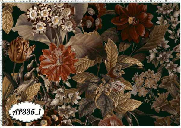 Druk na tkaninie- kwiaty w odcieniach czerwieni i złota