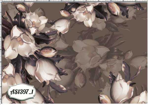 Druk na tkaninie- kremowe magnolie na jasnobrązowym tle