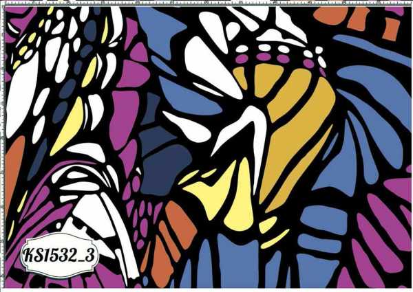 Druk na tkaninie- abstrakcyjne, kolorowe skrzydła motyla