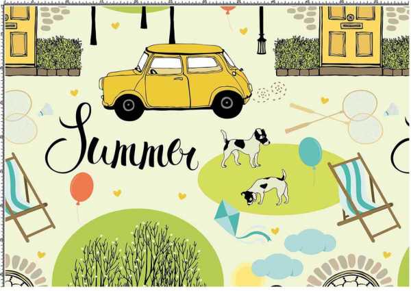 Druk na tkaninie- napis "Summer" i wakacyjne motywy
