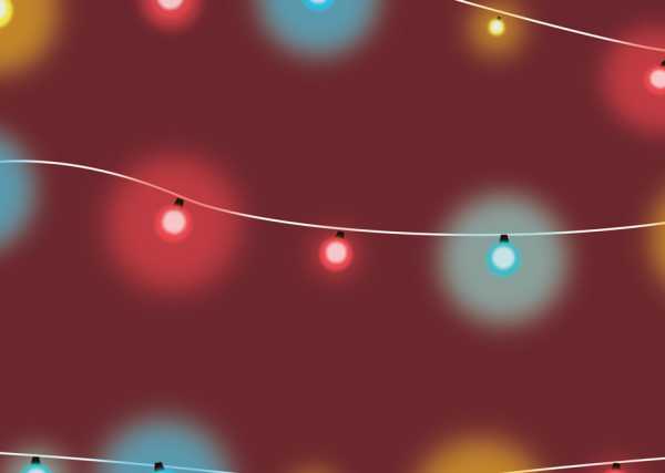 Druk na tkaninie- kolorowe lampki świąteczne na czerwieni bordo