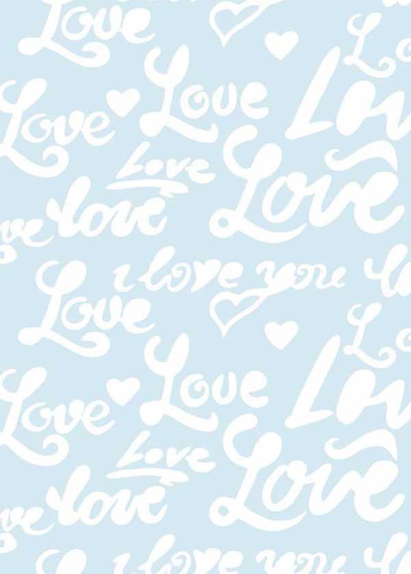 Druk na tkaninie- białe napisy "Love" na błękicie