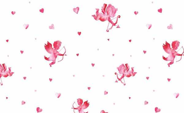 Druk na tkaninie- różowe amorki i serca na bieli