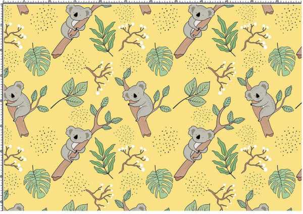 Druk na tkaninie- misie koala i liście monstery 