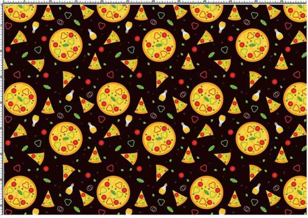 Druk na tkaninie- kolorowa pizza na czerni