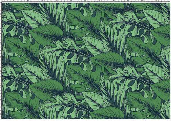 Druk na tkaninie- liście monstery i palm na zieleni
