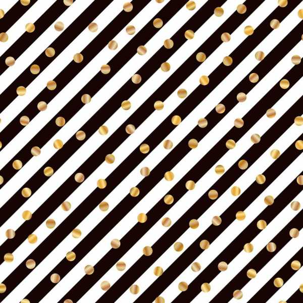 Druk na tkaninie- złote kropeczki na biało-czarnych ukośnych pasach