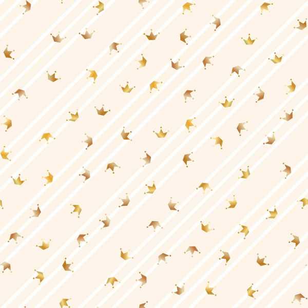 Druk na tkaninie- złote korony na tle pasów w kolorze łososiowym i bieli