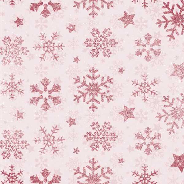Druk na tkaninie- różowe brokatowe śnieżynki i gwiazdki na różu