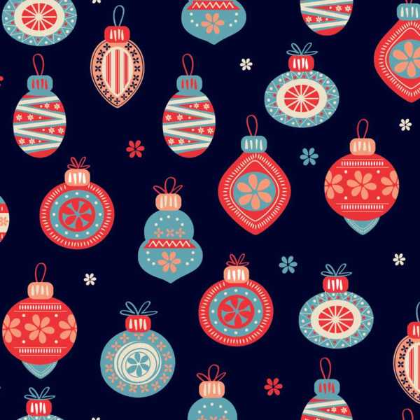 Druk na tkaninie- ozdobne bombki świąteczne na granatowym tle