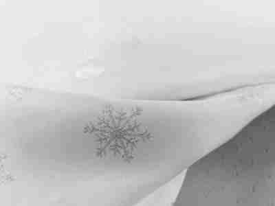 Zdjęcie przybliżenia na wzór tkaniny obrusowej żakard z motywem świątecznym srebrnej śnieżynki