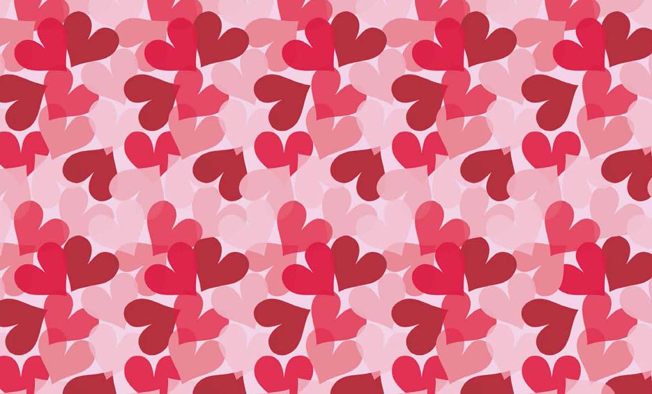 Zdjęcie prezentujące wzór do nadruku na tkaniny w czerwone serca na tle w kolorze różowym, motyw walentynkowy