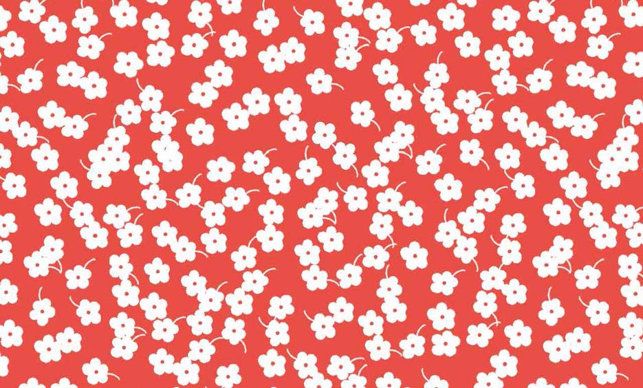 Zdjęcie przedstawiające wzór do nadruku na tkaniny i dzianiny w białe kwiaty na tle w kolorze czerwonym
