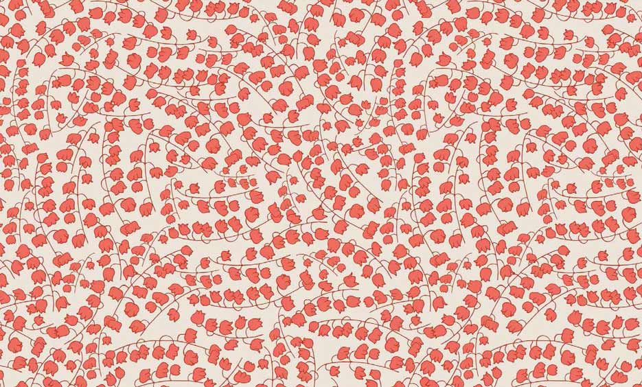 Zdjęcie przedstawiające wzór do druku na tkaniny i dzianiny poliestrowe w czerwone kwiaty konwalii na beżowym tle