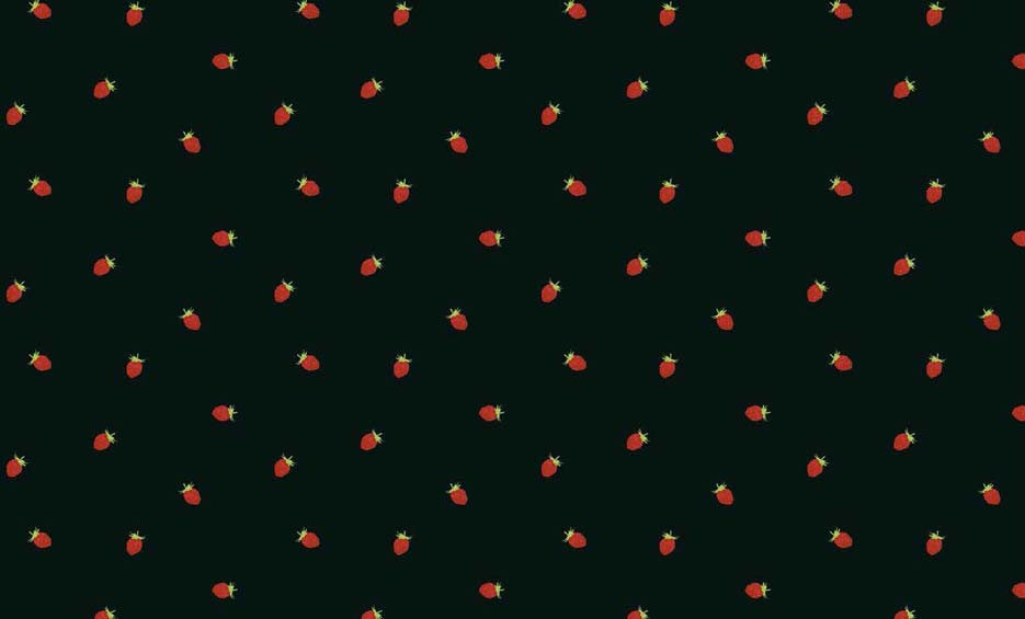 Zdjęcie prezentujące wzór do druku na tkaniny poliestrowe w czerwone poziomki na czarnym tle