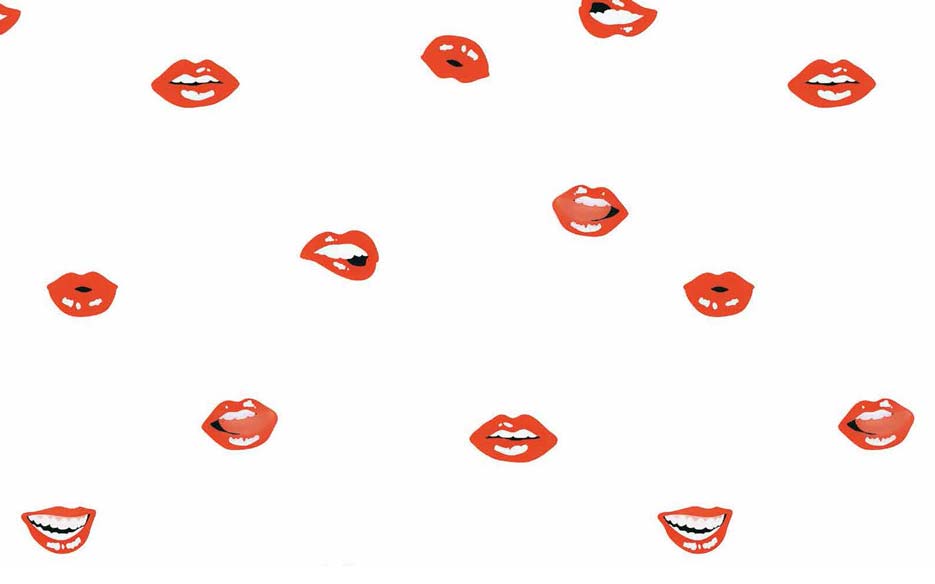 Zdjęcie prezentujące wzór do druku na tkaninach poliestrowych w czerwone usta na tle w kolorze białym