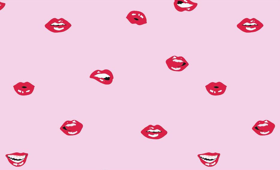 Zdjęcie przedstawiające wzór do nadruku na tkaninach i dzianinach w czerwone usta na różowym tle