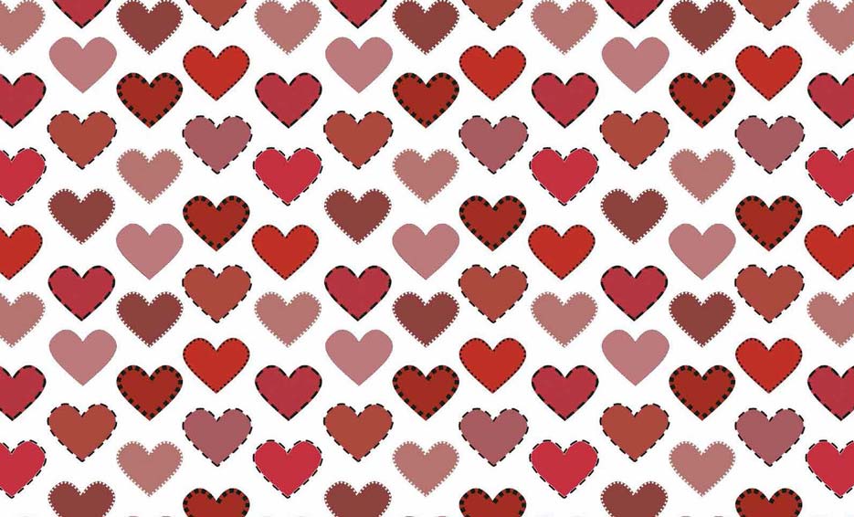 Zdjęcie prezentujące wzór do druku na materiałach poliestrowych w czerwone serca z obrysem na białym tle