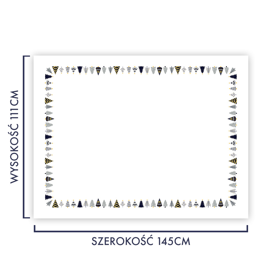 Zdjęcie prezentujące wzór do nadruku na tkaniny obrusowe z motywem choinek w kolorze czarno-białym